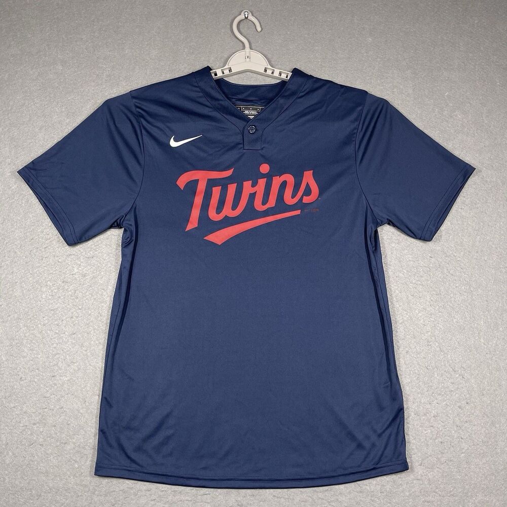 Minnesota Twins Jersey Mens Medium Navy Blue Nike MLB Name Spellout Warm Up